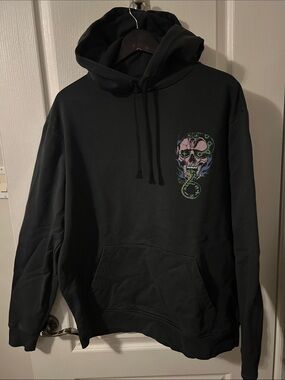 All Saints Black Hoodie with Multicolor Skull Graphic